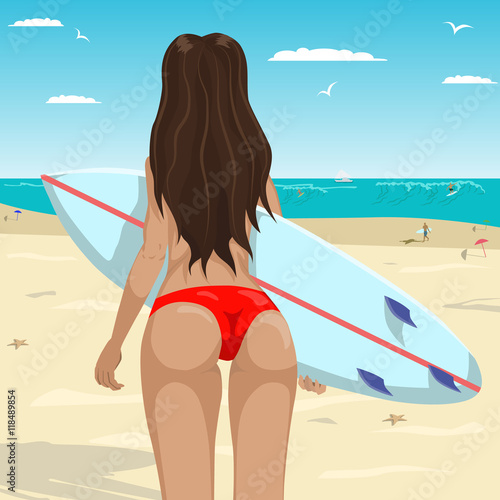 girl with a surfboard on the beach