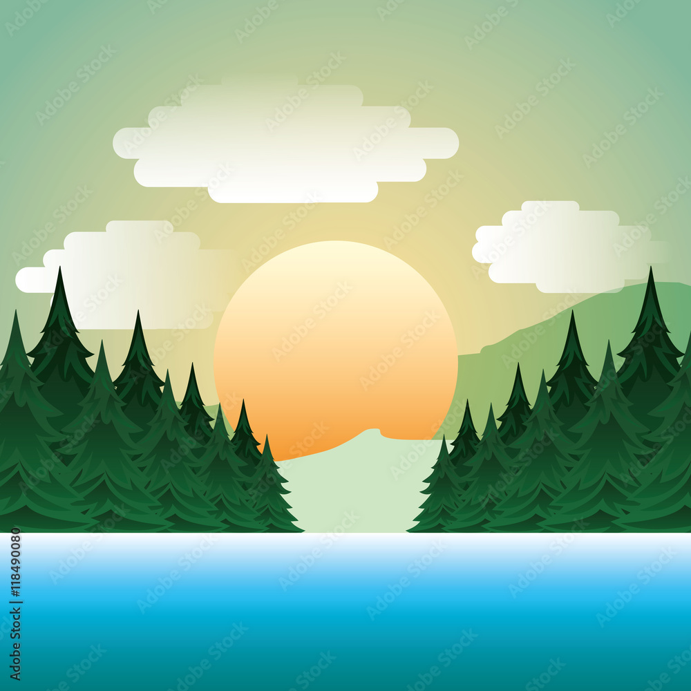 forest landscape picture isolated icon