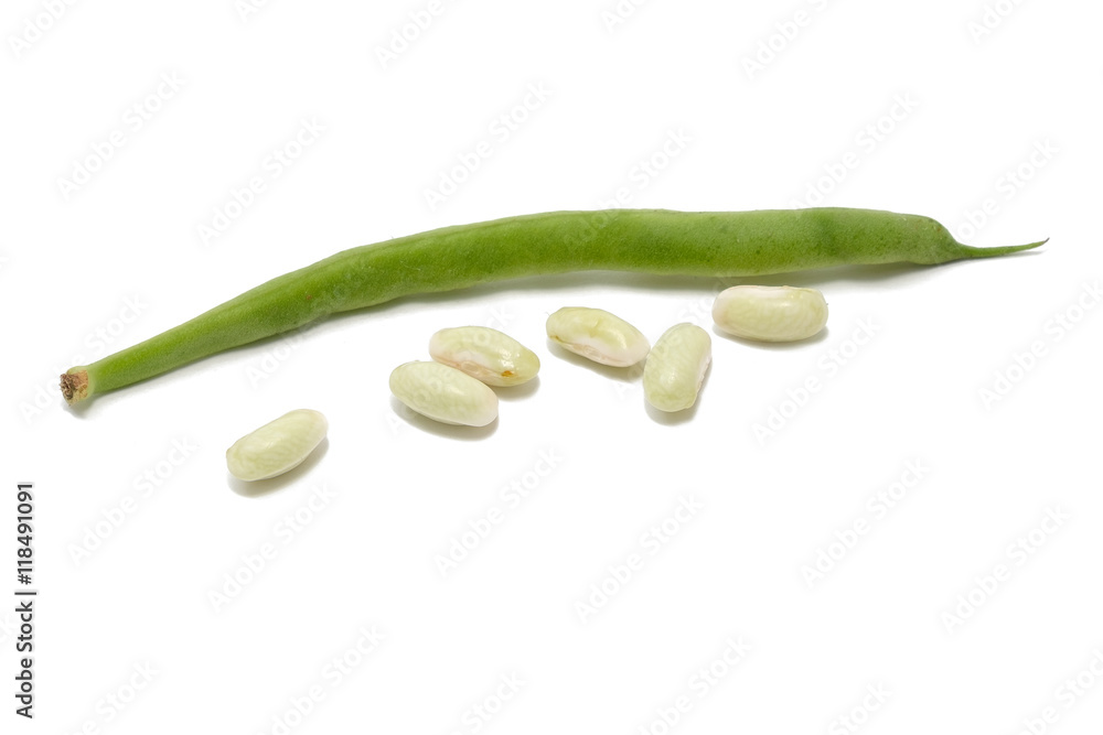 Fresh common beans on white background Fresh common beans on white background
