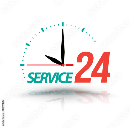 Service 24 with Clock. Vector illustration.