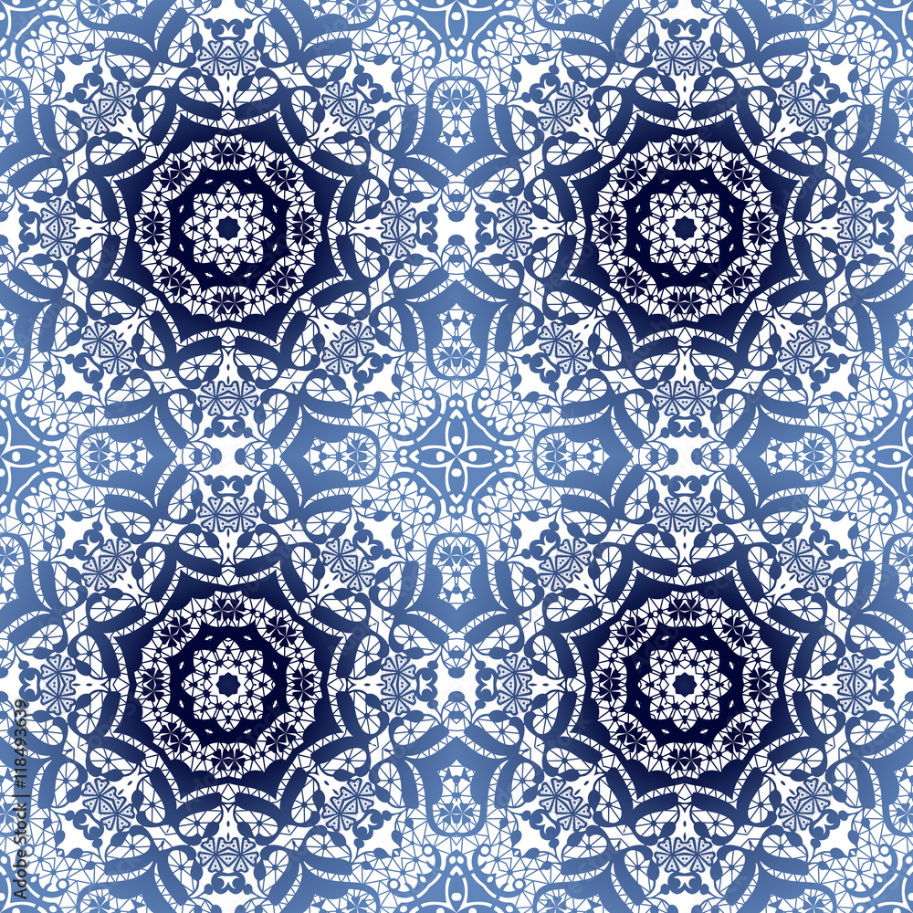 Lace blue seamless pattern, colors elegant print background