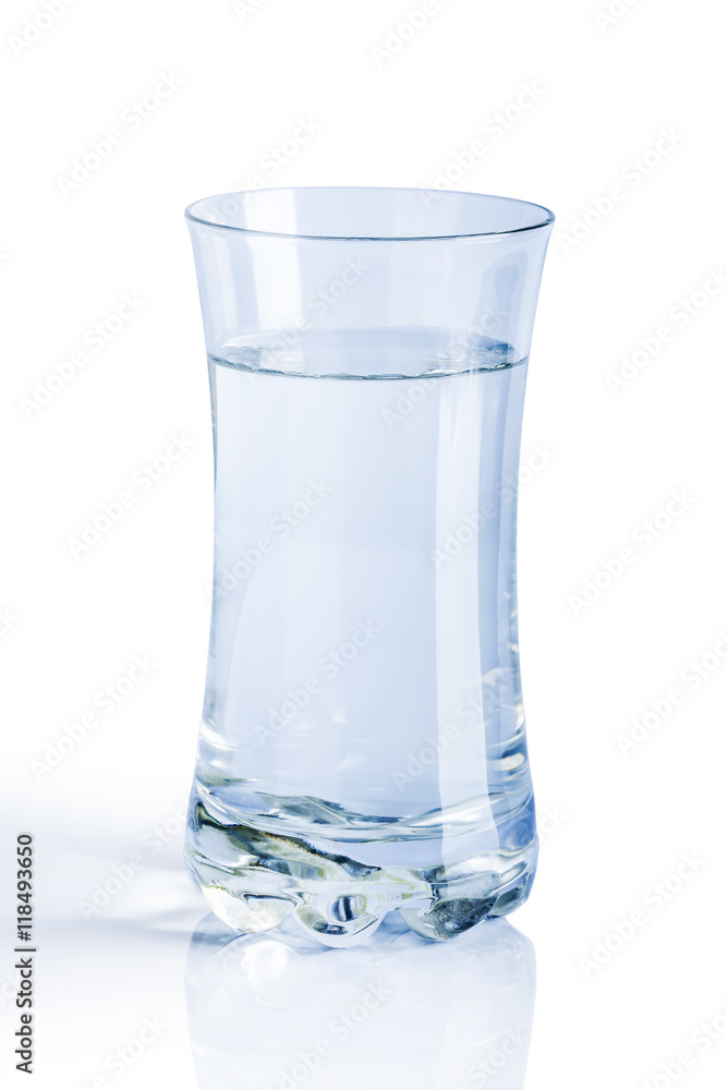 A glass of water on a white background.