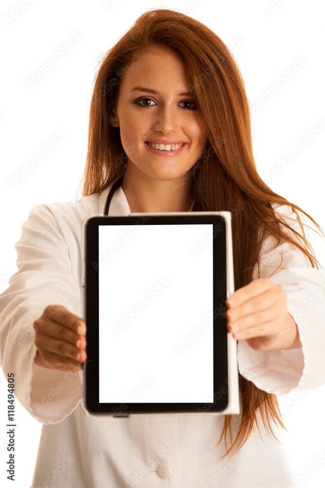 health care and medicine - young woman doctor isolated over whit health care and medicine - young woman doctor isolated over whit
