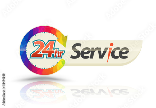 24hr Service with circle arrow. Vector illustration. photo