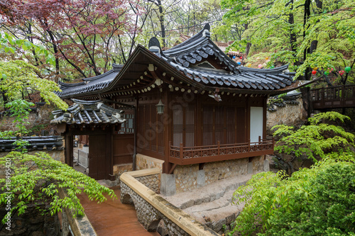 Gilsangheon - a wooden building, living quarters for master sunim (senior monks) at the Gilsangsa Temple in Seoul, South Korea. © tuomaslehtinen