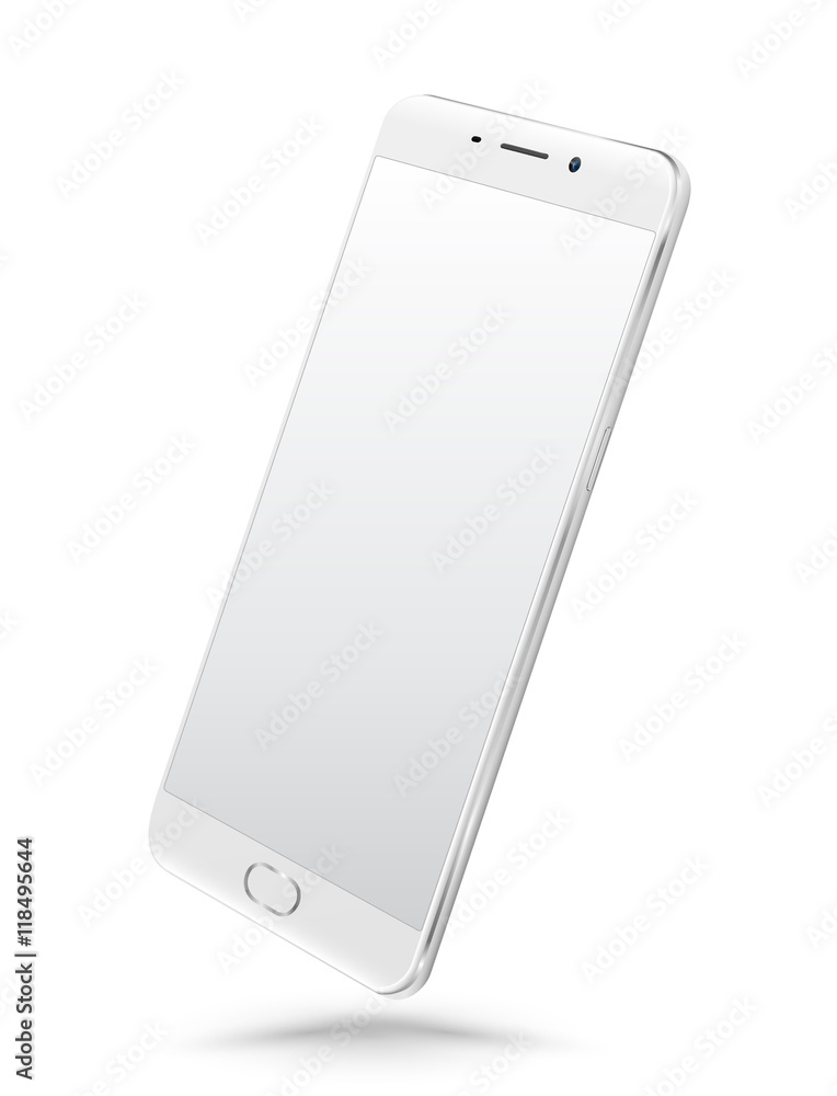 Perspective realistic white smartphone mockup with blank screen ...