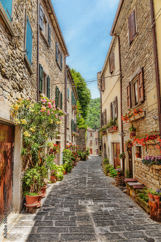 Narrow paved street in the old town in Italy