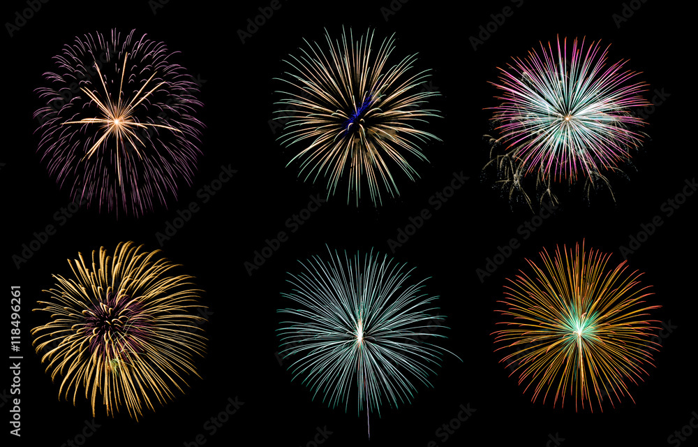 Colorful fireworks on black background