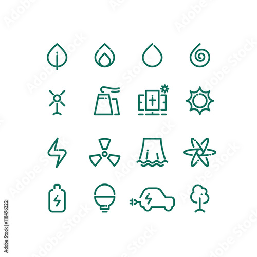 Set of energy sources line icons. Vector alternative energy pictograms