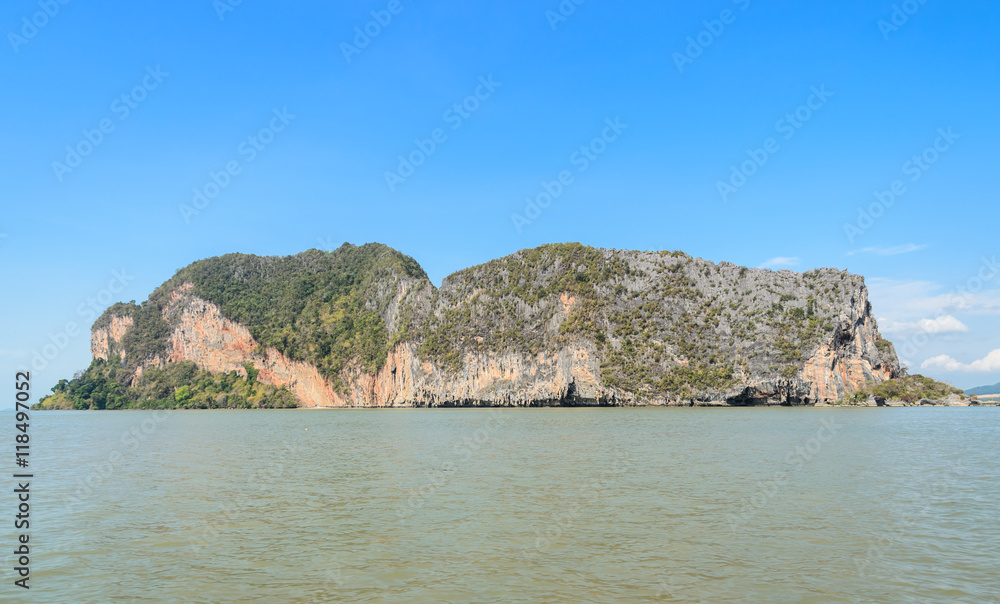 Landscapes of limestone island in Phang Nga Bay National Park, Thailand. Imagine as Wild boar and tiger image on cliff