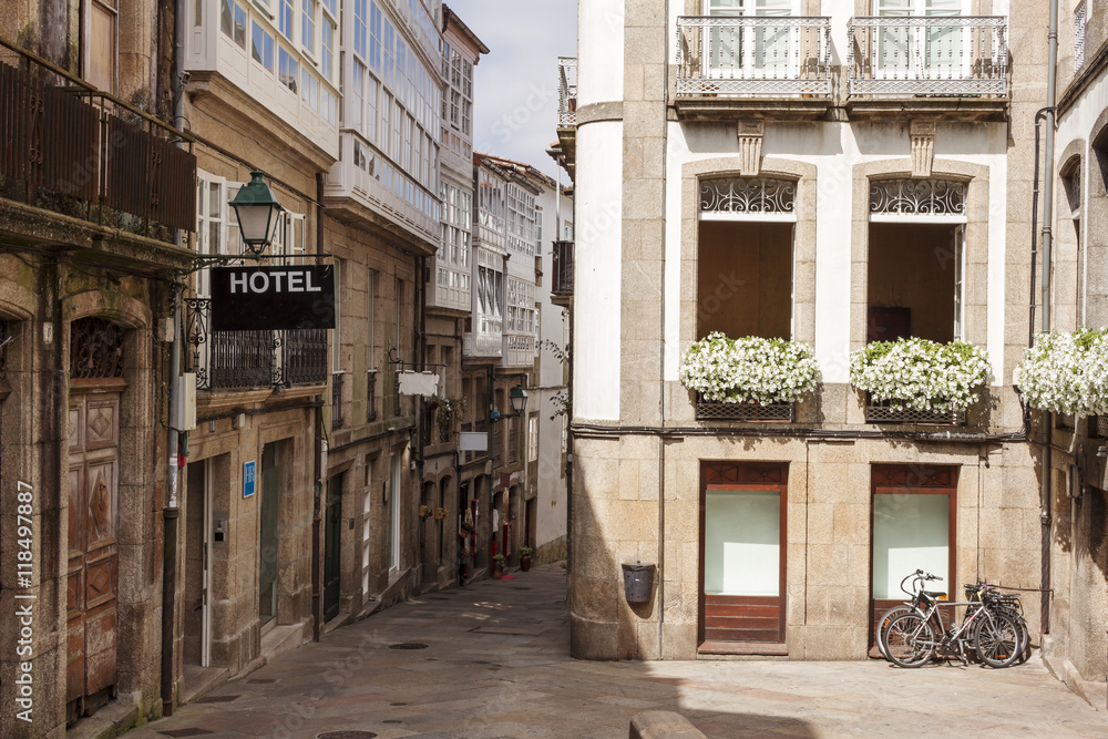 Street in the old town of Santiago de Compostela. Galicia