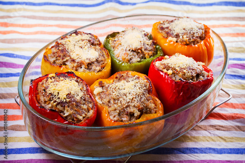 Pepper Stuffed with Meat, Rice and Vegetables photo