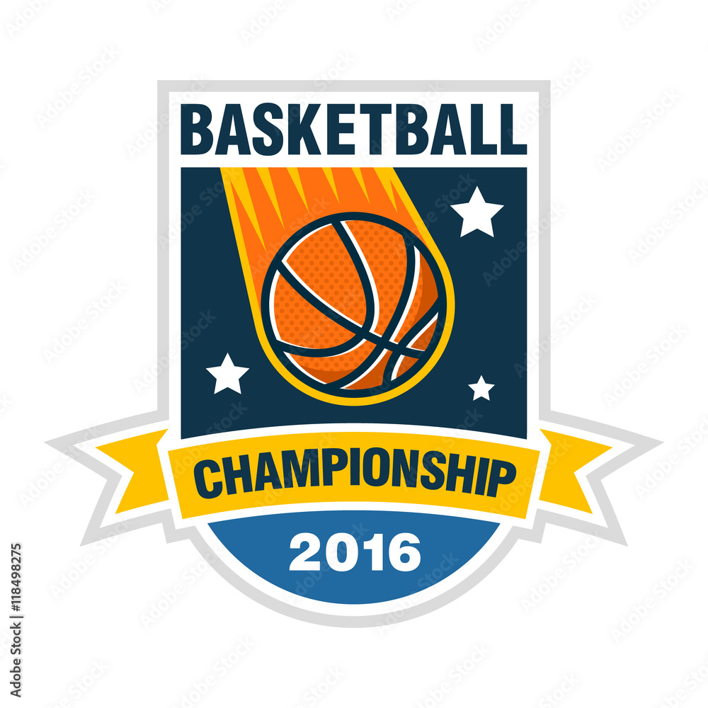 Basketball championship, tournament or team logo shield concept.