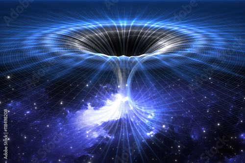 Fototapet Wormhole or blackhole, funnel-shaped tunnel that can connect one universe with a