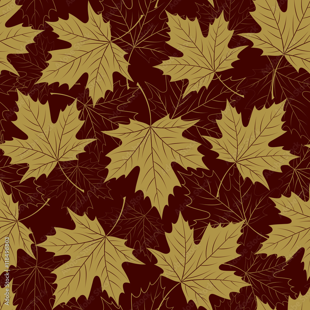Fototapeta premium Fall leaf seamless pattern. Autumn foliage. Repeating golden color design. Vector illustration