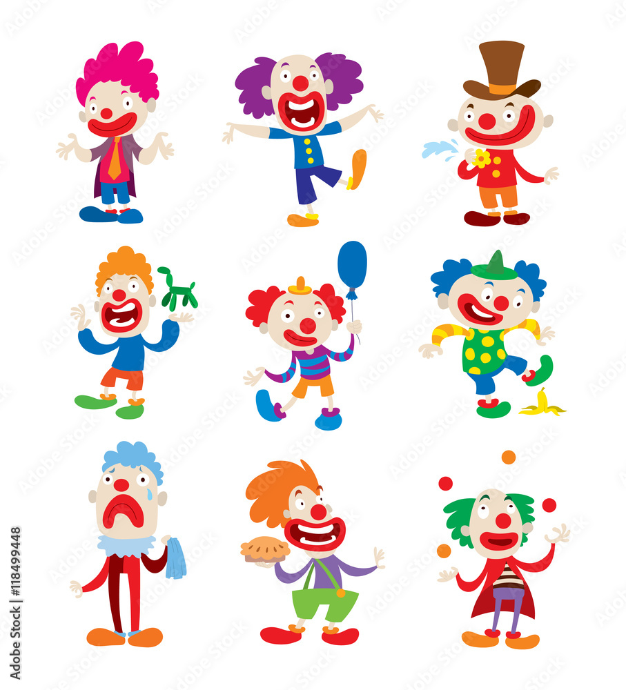 Clown character vector cartoon illustrations