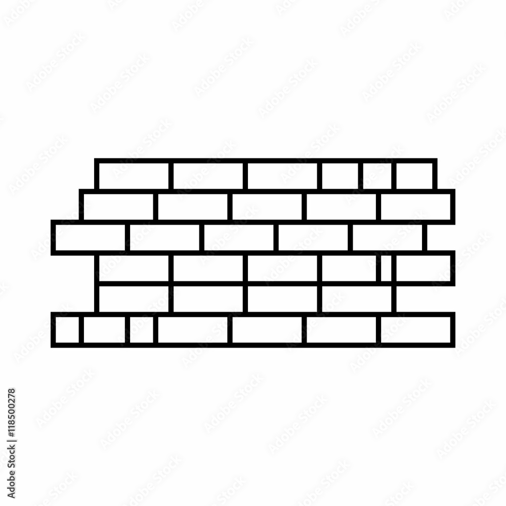 Brick wall icon in outline style isolated on white background. Construction symbol Brick wall icon in outline style isolated on white background. Construction symbol