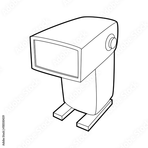 External flash camera icon in outline style isolated on white background. Photography symbol
