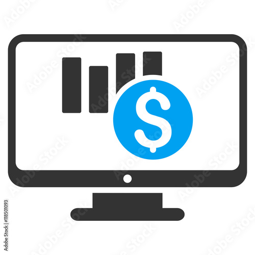 Sales Chart Monitoring icon. Vector style is bicolor flat iconic symbol with rounded angles, blue and gray colors, white background.