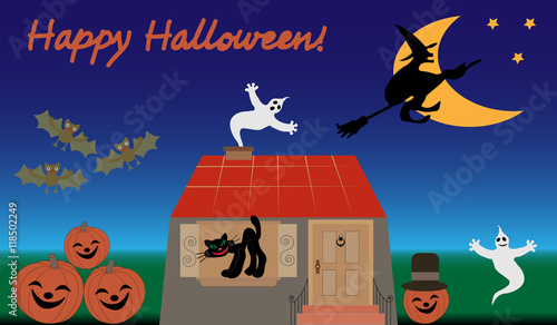 Halloween vector illustrations. Set of cartoon characters and objects