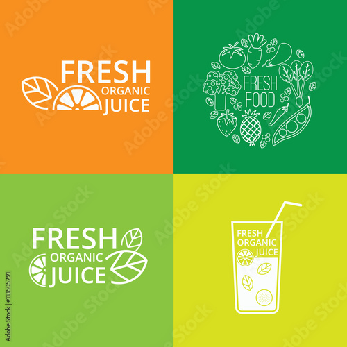 hand drawn banner juice and organic food