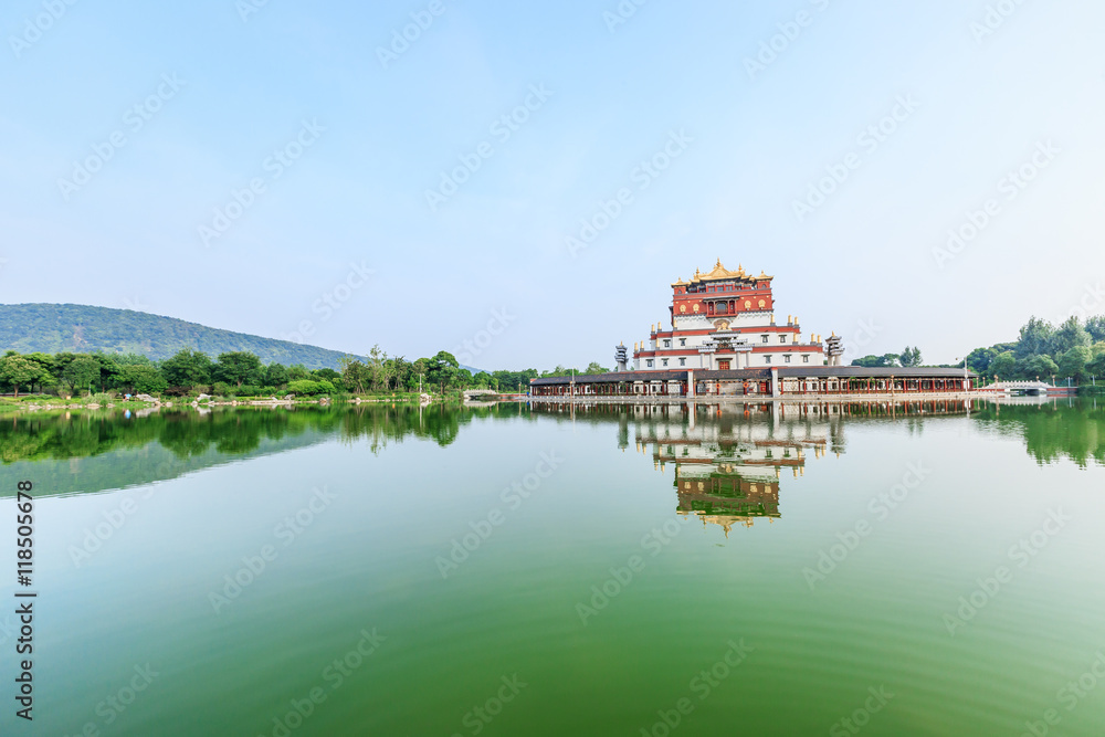  Traditional Tibetan Buddhism buildings scenery in wuxi lingshan,China