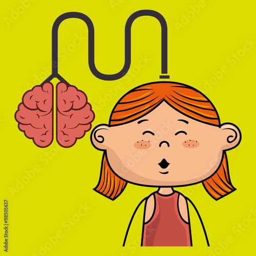 girl kid brain cable idea vector illustration graphic