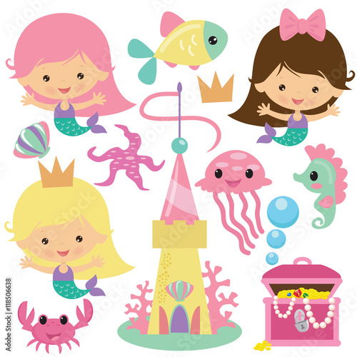 Cute mermaid vector illustration