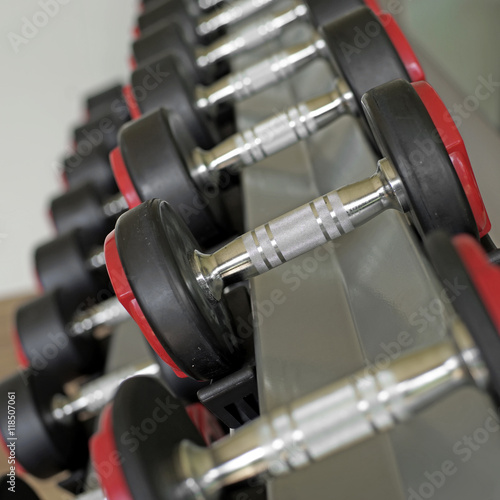 sports dumbbells in the gym