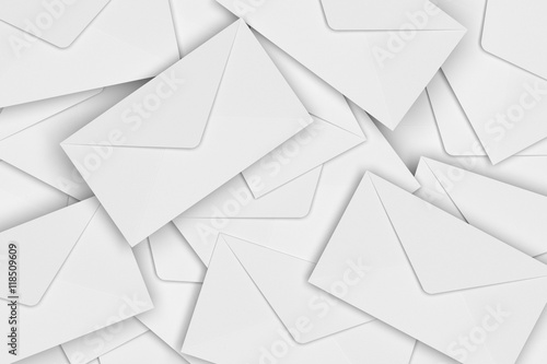 White Blank Envelope Pile, 3D Rendering