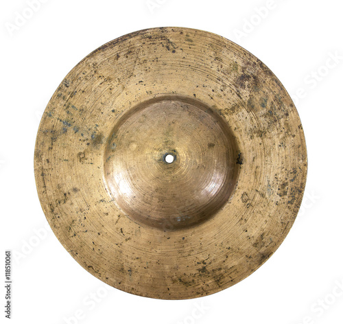 Εκτύπωση καμβά Close up of an old cymbal on isolated background.Brass cymbal is