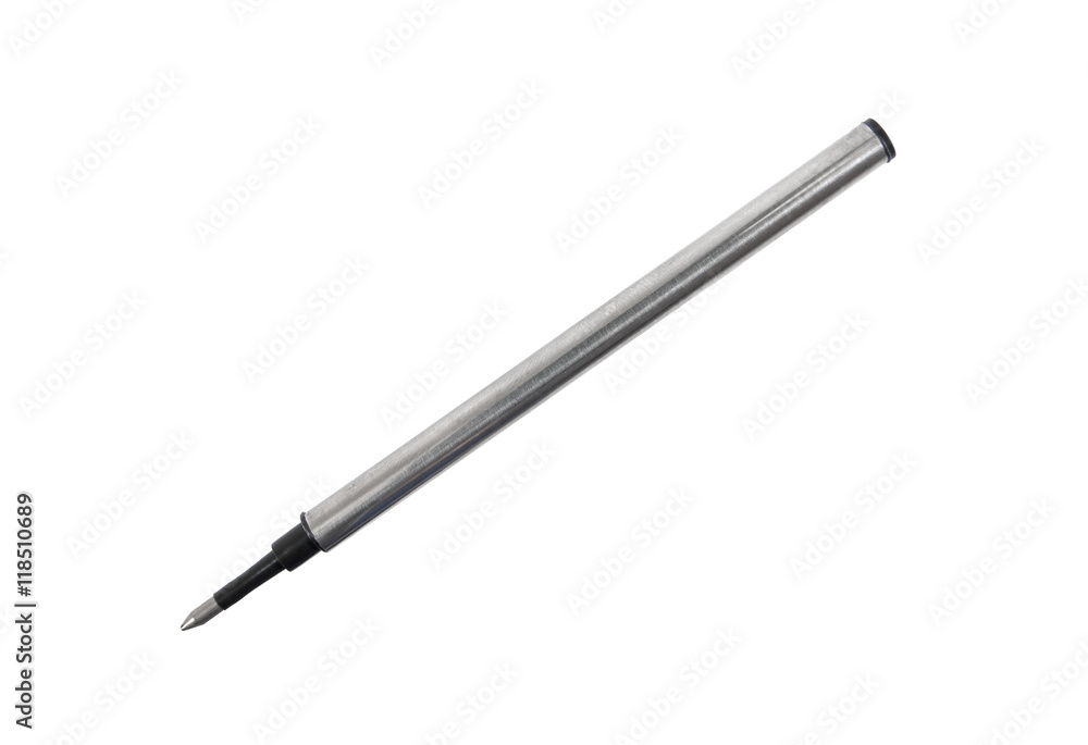 Metal ballpoint pen refill isolated on white background.Pen refi