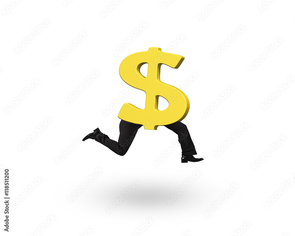 Dollar money symbol with human legs running Dollar money symbol with human legs running