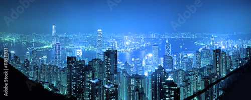 Panoramic view of Hong Kong at night