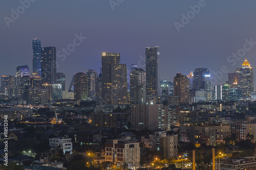 Bangkok Cityscape  Business district with high building at dusk