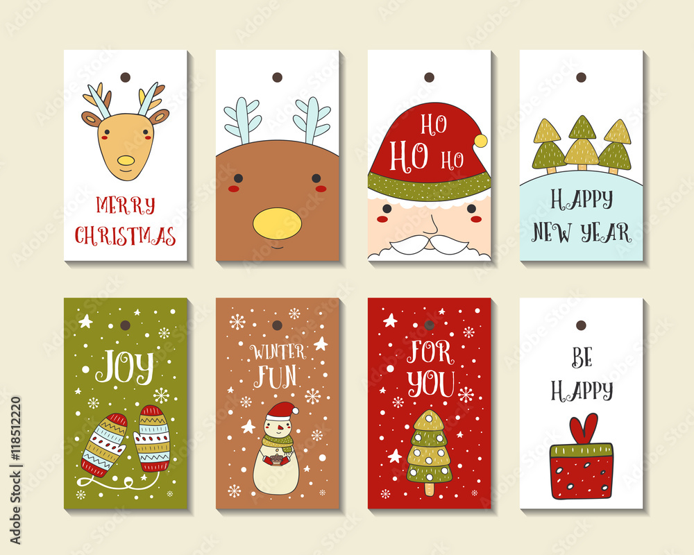 Cute hand drawn doodle Christmas cards