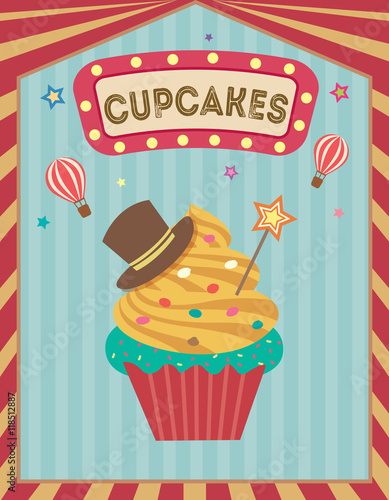 Fantasy Jugglers cupcakes on carnival  background theme party.Illustration vector.