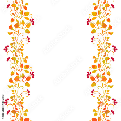 Decoration of autumn leaves and red berries 