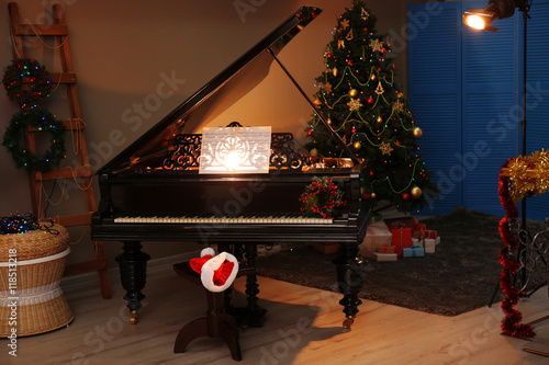 Piano with Christmas decora...