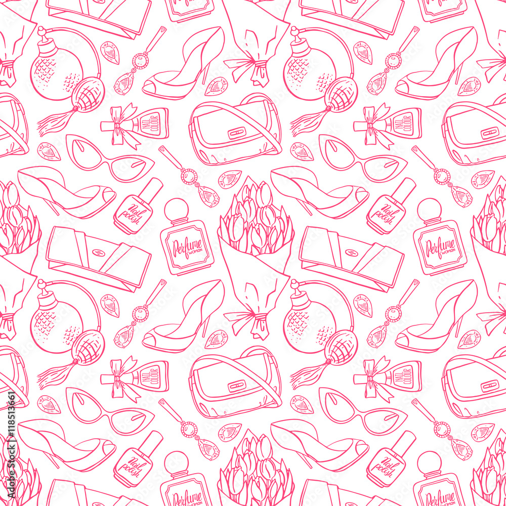 seamless background of sketch female things seamless background of sketch female things