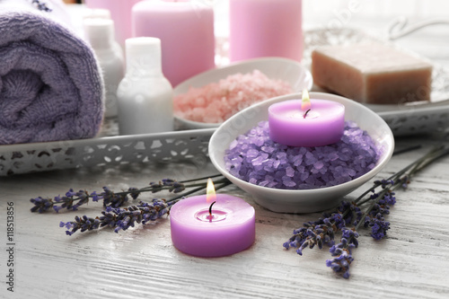 Beautiful spa composition with lavender  closeup