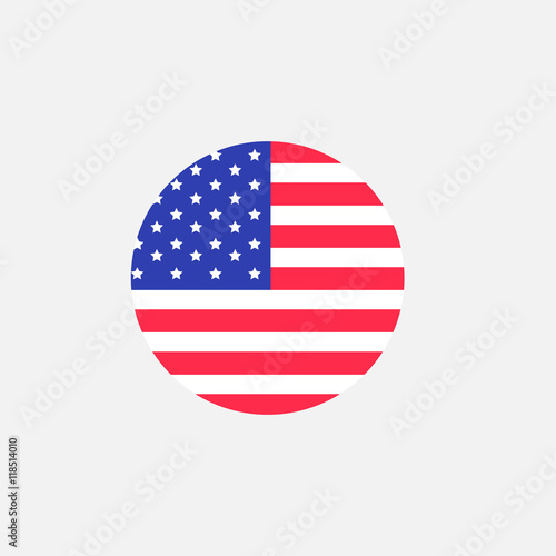Round circle shape american flag icon. Star and strip. Flat design.