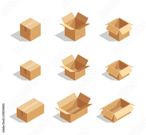 Open boxes set 3d isometric