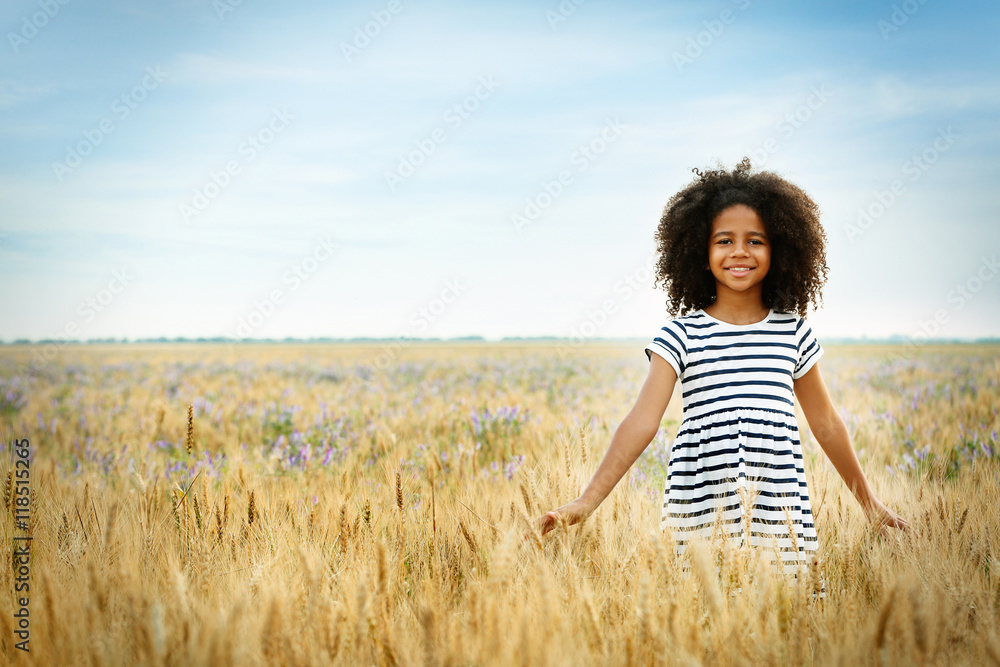Happy little African American girl in the field Happy little African American girl in the field