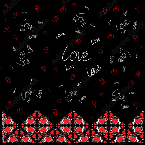 pattern with red hearts on a blac background