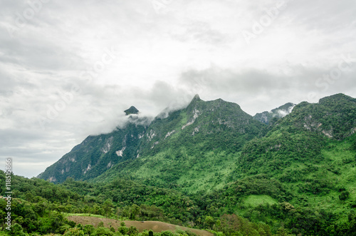 Doi Luang Chiang Dao with rain fog the big mountain in Amphur Chiang Dao,Chiang Mai Thailand