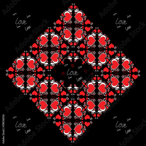 pattern with red hearts on a blac background
