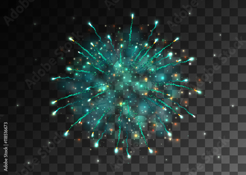 VECTOR eps 10. Glowing collection. Green and golden Firework, light effects isolated and grouped. Shining elements and stars.