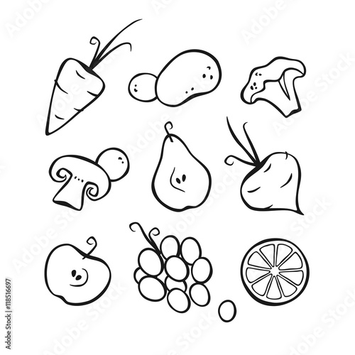 Vegetables, fruits and berries. Part 1. Black outlines.