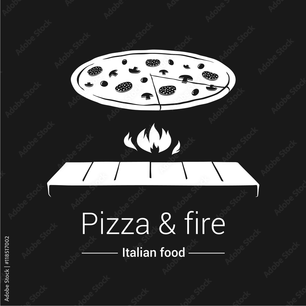 Pizza and fire. Black and white. Pizza and fire. Black and white.